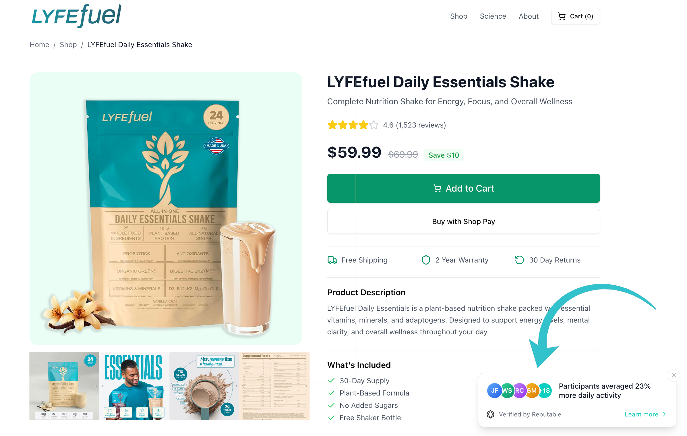 LyfeFuel product page with embedded Reputable widget